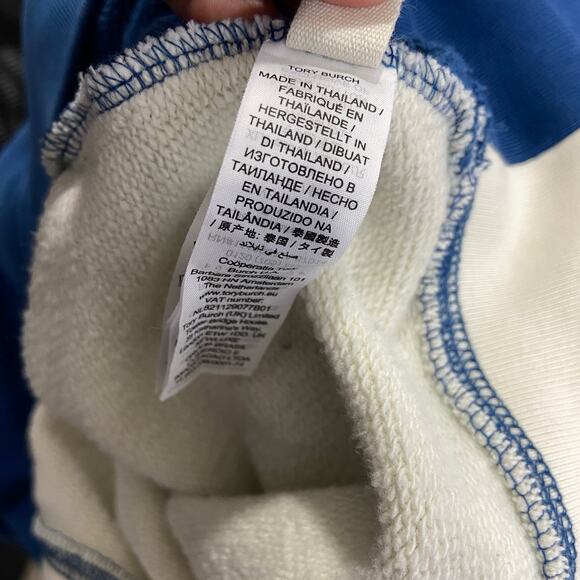 Tory Burch Tory Sport Oversized Sweatshirt Hoodie Blue Ivory Women's Size XL - Picture 8 of 11